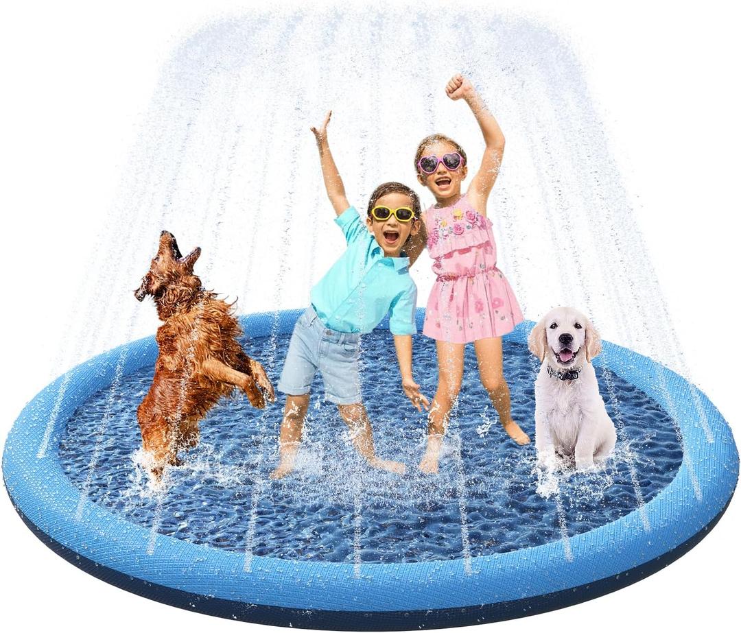 YAUNGEL Non-Slip Splash Pad - 67in Splash Sprinkler Pad for Dogs Kids Toddlers Baby, 0.58mm Thickened Durable and Foldable Dog Pool Summer Outdoor Water Toys Play Mat, Blue