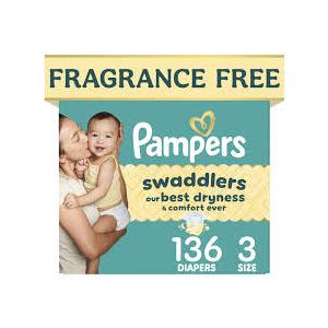 Pampers Swaddlers Diapers, Size 3 (13-26 lbs), 136 Count, Fragrance Free, Hypoallergenic, Absorbent, Pediatrician Recommended, Skin Safe
