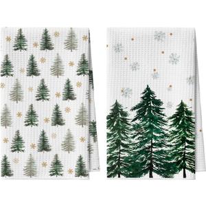 Artoid Mode Green Xmas Tree Snowflakes Christmas Kitchen Towels, 18x26 Inch Quick Dry Microfiber Cloth Dish Towels for Kitchen Drying Set of 2