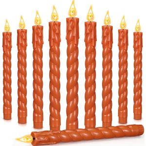 CHENGU 12 Pcs LED Taper Candles Flameless Battery Dripless Dinner Candles for Thanksgiving Day, Weddings, Church, Hanukkah, Christmas, Autumn, New Year Celebration(Spiral Orange,Spiral)
