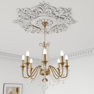 Nuanchu Large PU Ceiling Medallion Combination Decorative 2.36'' ID French Style Chandelier Base Ceiling Medallion for Light Fixtures Victorian Rosette Light Covers for Chandeliers(28'',Classic)