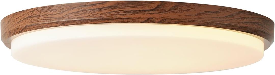 ANYLOVE Modern Flush Mount Ceiling Light Fixture, 3000K 4000K 6000K AdjustableRound Ceiling Light for Bedroom Hallway Bathroom Kitchen (Walnut Wood Grain, 16 Inch)
