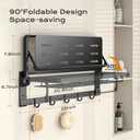 Rust-Proof Floating Shelves Organizer With Foldable Towel Bar 5 Towel Hooks Wall Mounted Organizer 23-Inch Towel Racks For Bathroom Lavatory Kitchen Rv Home Decor, Matte Black
