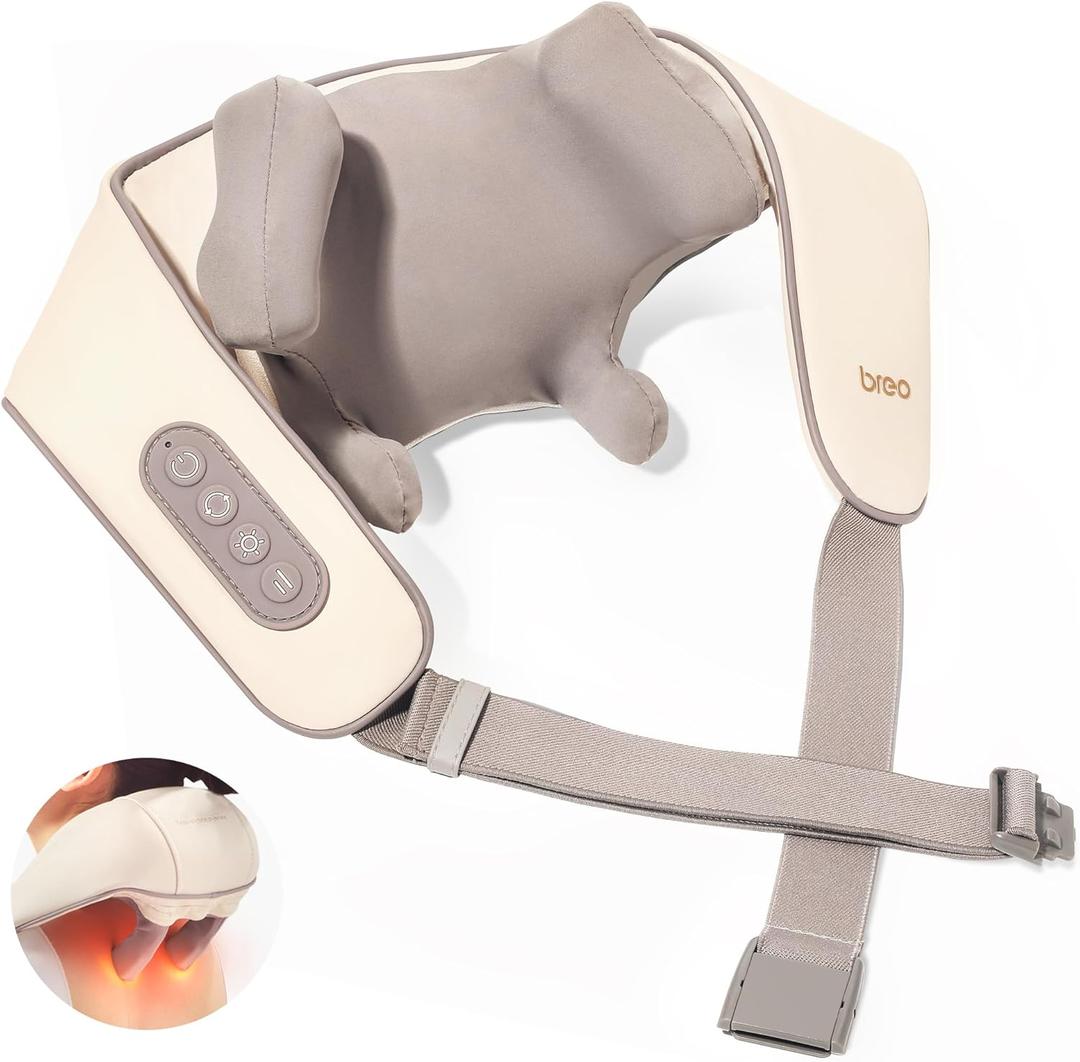 Breo N5 Mini Neck Massager with Heat, Electric Massager for Neck and Shoulder, Deep Massage at Home, Muscle Relaxation Gifts (Beige)