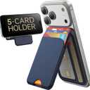for MagSafe Wallet, 5 Card Holder with Stand, Magnetic Phone Wallet Stand for iPhone 17/16/15/14/13/12 Pro Max Air Plus Series, RFID Blocking Vegan Leather,Navy Blue
