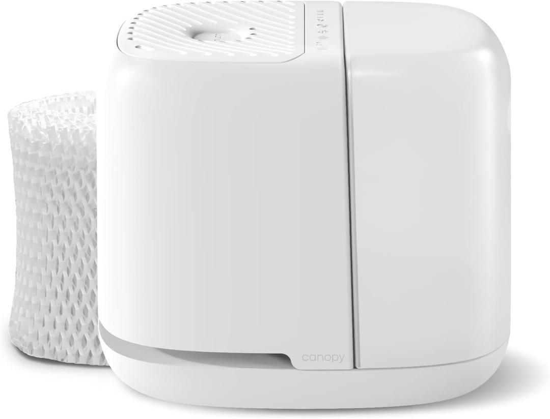 Canopy Bedside Humidifier 2.0, White, 36 HR Run Time, 2.5L Capacity - Reading Light & White Noise - Alleviate Symptoms of Allergies, Flu, Cold, Dry Skin - Humidifier, Filter, Power Cord & Adapter (Premium)
