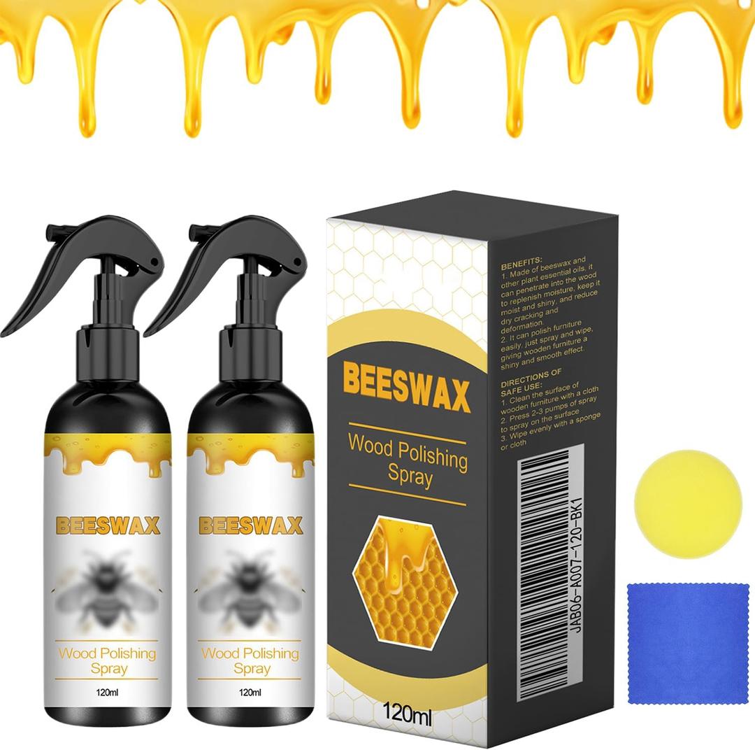 Natural Beeswax Care Spray & Restorer, Bees Wax Furniture Polish And Cleaner, Beeswax Spray Cleaner for Wood Floors And Furniture, Protective Conditioning Formula (120ML, 2 Pcs)