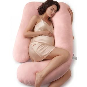 Momcozy Pregnancy Pillows for Sleeping, U Shaped Full Body Maternity Pillow with Removable Cover - Support for Back, Legs, Belly, HIPS for Pregnant Women, 57 Inch Pregnancy Pillow, Cotton Pink