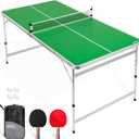GoSports 6 x 3 ft Mid-Size Table Tennis Table Set with Adjustable Height - Green or Blue