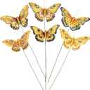 Berfutall-Artificial Feather 3D Butterfly Party Decorations Set of 12 with Wire 6 Color Yellow Series Ornaments for Home Decoration