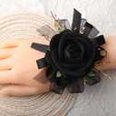 2Pcs Corsage and Boutonniere Set Rose Wrist Corsage Wristlet Band for Wedding Flowers Prom Party Homecoming Decoration (Black)