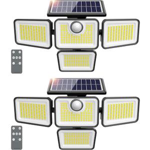 3000LM Solar Lights Outdoor, 4 Adjustable Heads Motion Sensor Lights, 3 Mode, IP65 Waterproof Solar Security Wall Lights, Remote Control Flood Lights, Graden, Outside, Backyard, 2 Pack