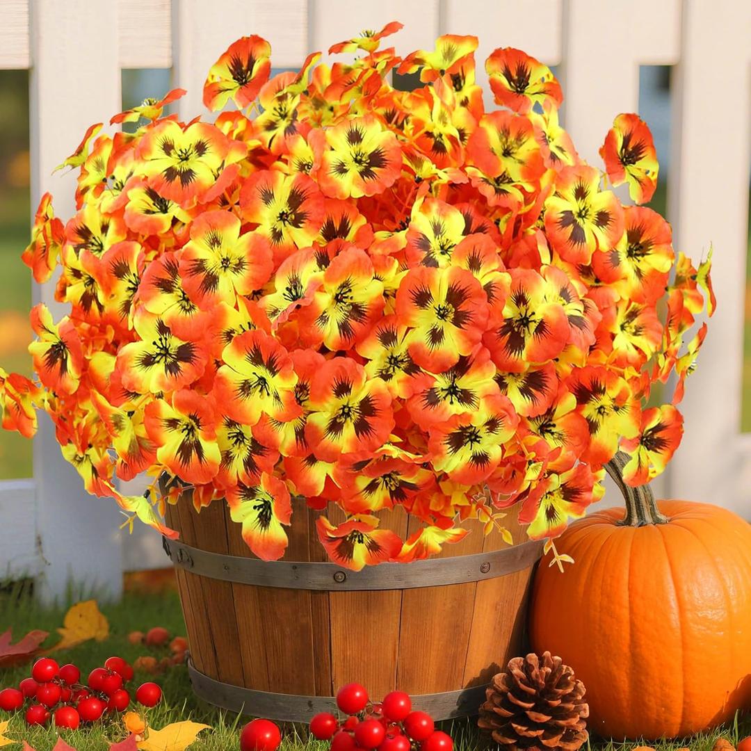 16 Bundles Artificial Fall Flowers for Outdoors, Realistic No Fade Fake Silk Flowers, Faux Fall Plants for Outside Planters, Porch, Patio, Garden Decor (Sunset)