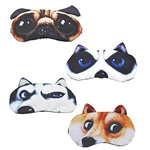 Hycles Funny Sleep Mask for Kids Women Men Soft Eye Cover Blindfold Mask Cute Animal Cartoon Dog Sleep Eye Mask for Sleeping 4 Pack