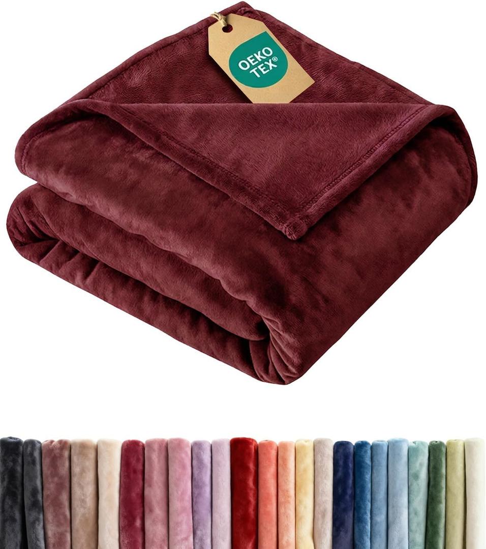 Ultra Soft Fleece Blanket King Size - Flannel Fleece Luxury King Blanket - Lightweight for Couch Bed Chair - Thick, Warm & Breathable - All Season Cozy Fuzzy, Anti-Static Microplush Bedding, Burgundy