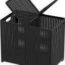 Asking 80L Collapsible 2 Section Divided Clothe Hamper, Plastic Folding Laundry Basket, Black, F