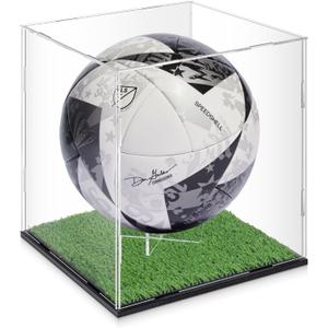 Novabright Soccer Ball Display Case Transparent Acrylic Full Size Soccer Ball Display Holder with Grass Turf Self Assembly Acrylic Case Protection Dustproof Showcase