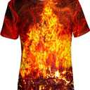Asylvain Unisex 3D Graphic T-Shirt Colorful Design Short Sleeve Crewneck Digital Tee for Young (Large, Orange Fire)