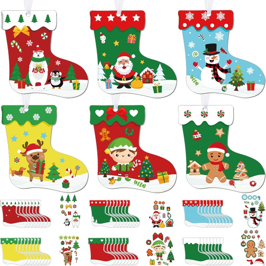 Containlol 48 Pcs Christmas Craft Kits for Kids Christmas Stockings Ornaments Kit Make Your Own Xmas Tree Craft DIY Stockings Cutouts for Holiday Farmhouse Decor Handcraft Supplies