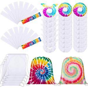 Abbylike Tie Dye Party Cotton Drawstring Backpacks Scrunchies Bow Hair Ties Elastic Headbands Cotton Hair Accessories for DIY