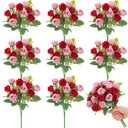 Zeyune 8 Pack 12 Inch Wedding Bouquets for Bride Bridesmaid Red and Pink Artificial Rose Bouquet Fake Silk Roses Flowers Bunches Bulk for Home Office Garden Parties Decoration