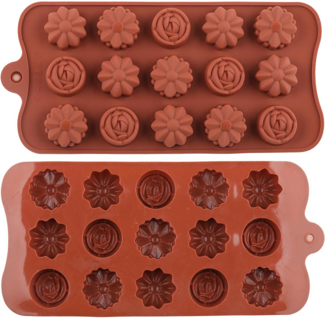 15 Cavity Flower Silicone Candy Molds Set Of 2 | For Candy Chocolate Cake Decoration