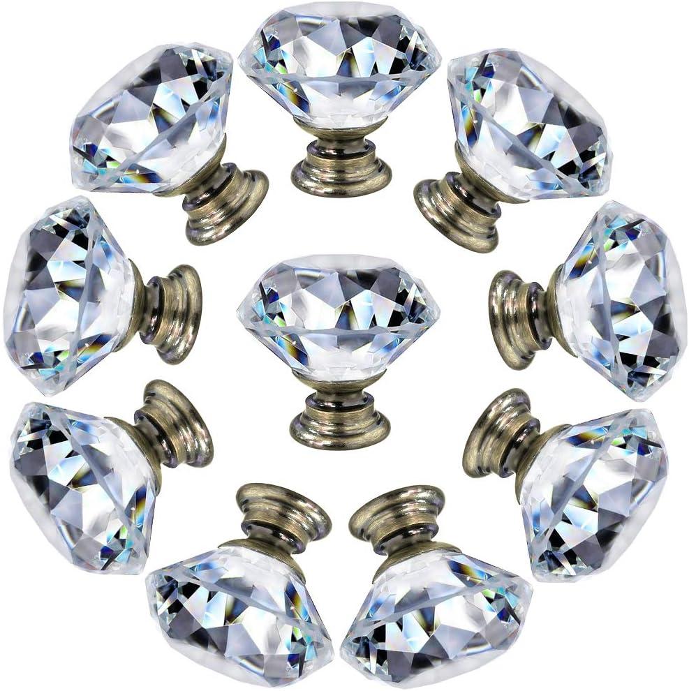 NORTHERN BROTHERS 10 Pack 30mm Crystal Cabinet Knobs, Diamond Glass Drawer Knobs with 3 Screw Sizes, for Dresser, Kitchen & Bathroom, Bronze