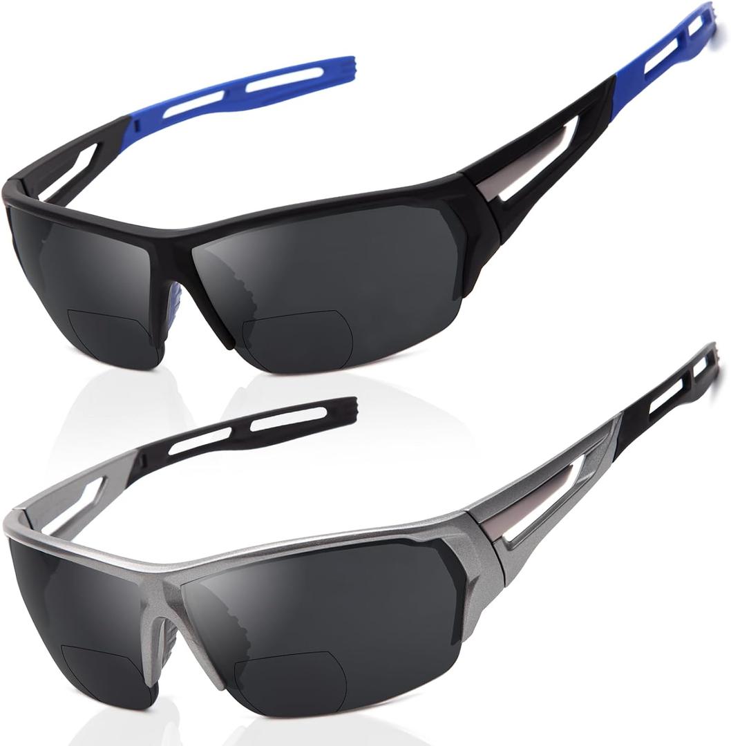 LianSan 2PCS Bifocal Reading Sunglasses for Men Women - Wide Frame Shades Reader Sunglasses XL Sun Readers for Outdoor Sports