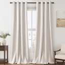Linen Blackout Curtains 96 Inch Long Grommet Living Room Darkening Window Curtain Panel Extra Long Beige Earth Tone Farmhouse Style Thermal Insulated Black Out Curtains for Bedroom 96 Inch Length