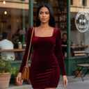 cailami Women's Sexy Bodycon Long Sleeve Velvet Elegant Mini Homecoming Party Dresses (L)