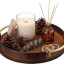 11.6 Inch Serving Tray with Handles Decorative Bamboo Tray Round Jewelry Trinket Trays for Kitchen Multipurpose Kitchen Organizing Home Decor (Brown)
