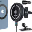 OHLPRO MagSafe Car Mount Charger, 15W QC 3.0 Fast Charging for iPhone 16 ProMax, Pro, Plus, 15, 14, 13, 12 Series, Stick on Car Dashboard & Air Vent Phone Holder (Black)