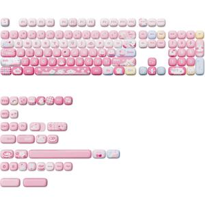 YUNZII Cute Pink Ice Cream Custom Keycaps, 138 Keys Dye Sub PBT MOG Profile Keycap Set for Mechanical Gaming Keyboards (Pink Ice Cream)