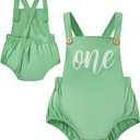 Infant Baby Boys Girls Boho First Birthday Outfit Cake Smash Photo Shoot Backless Overalls Romper (6-12 Months, Green)