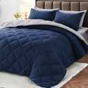 MUXHOMO 7 Pieces King Comforter Set, Reversible Bed in a Bag King Size, All Season Bedding Set with Comforter, Flat Sheet, Fitted Sheet, Pillowcases & Shams, Navy & Light Grey (King (104"x90"))