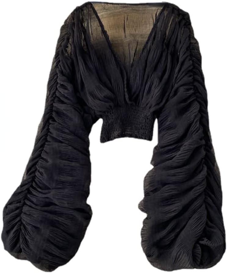 Bell Sleeve Tops for Women Dressy Tops for Evening Wear Lace Blouses for Women (One Size, Black)