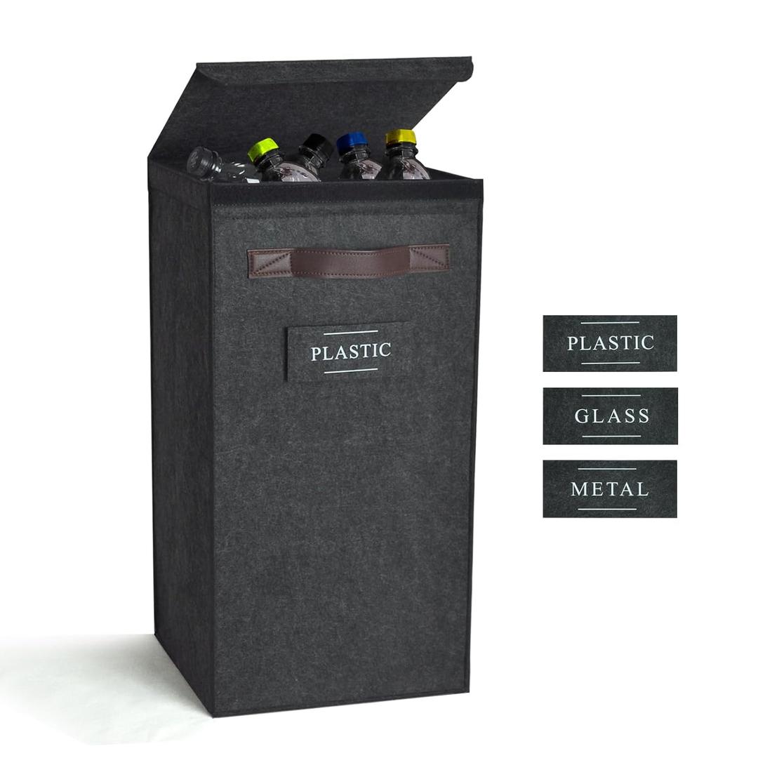 Recycle Bin for Kitchen - Indoor Recycling Bin with Lid (Grey, 13 Gallon)