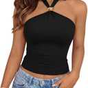 Trendy Queen Womens Halter Crop Tops Y2K Sexy Going Out Tank Top | Slim Fit, Tie Backless, Lightweight Soft Fabric, Summer Clothes, Cute Fashion Outfits Size XS