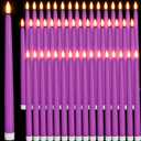 Handepo 48 Pack Flameless Taper Candles Realistic with Yellow Flickering Candlelights Plastic 11 Inch Last Long Battery Operated Window Candlestick for Halloween Christmas(Purple)