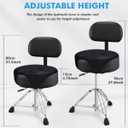 Pro Drum Stool with Backrest, Heavy Duty Hydraulic Drum Throne, Velvet-Covered Ergonomic Memory Foam Drum Seat, Adjustable Drum Chair Anti-Slip Base, Drum Saddle Bench for Drummers (Black)