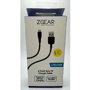 ZGEAR 4' MICRO USB DATA CABLE BK EA