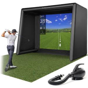 GoSports Commercial Grade Inflatable Golf Simulator Enclosure for Home - 12 x 9 ft Indoor & Outdoor Portable Hitting Cage with Golf Simulator Impact Screen - Includes Electric Pump and Storage Case