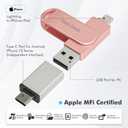 Apple MFi Certified 512GB Photo Stick, Flash Drive for iPhone Memory Stick for Photo/Video Backup Stick, High-Speed USB Stick iPhone Storage Drive Compatible for iPhone/iPad/Android/PC (Pink)