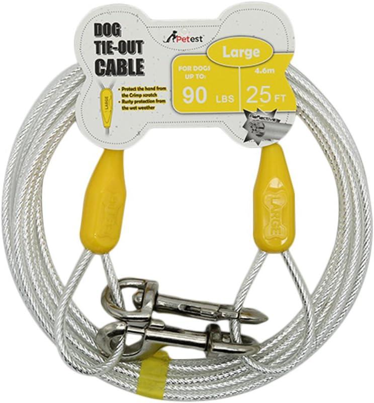 Petest 25ft Reflective Tie-Out Cable for Large Dogs Up to 90 Pounds (Yellow & Silver)