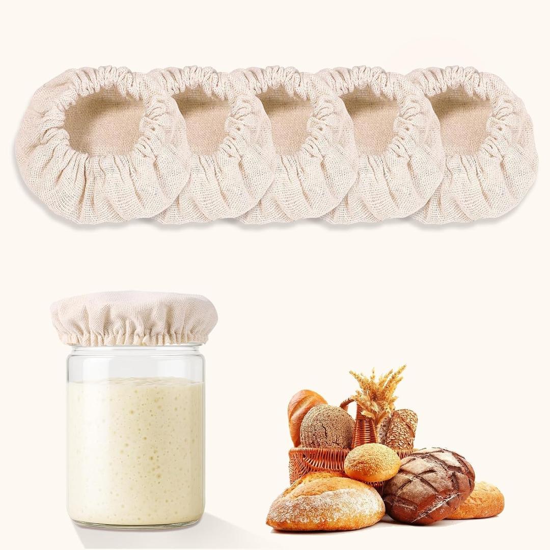 Pure Cotton Sourdough Jar Cover, Pack of 5,Breathable & Reusable Dough Proofing Cloth,Suitable for Jars with 3-4 Inch Mouth Lids