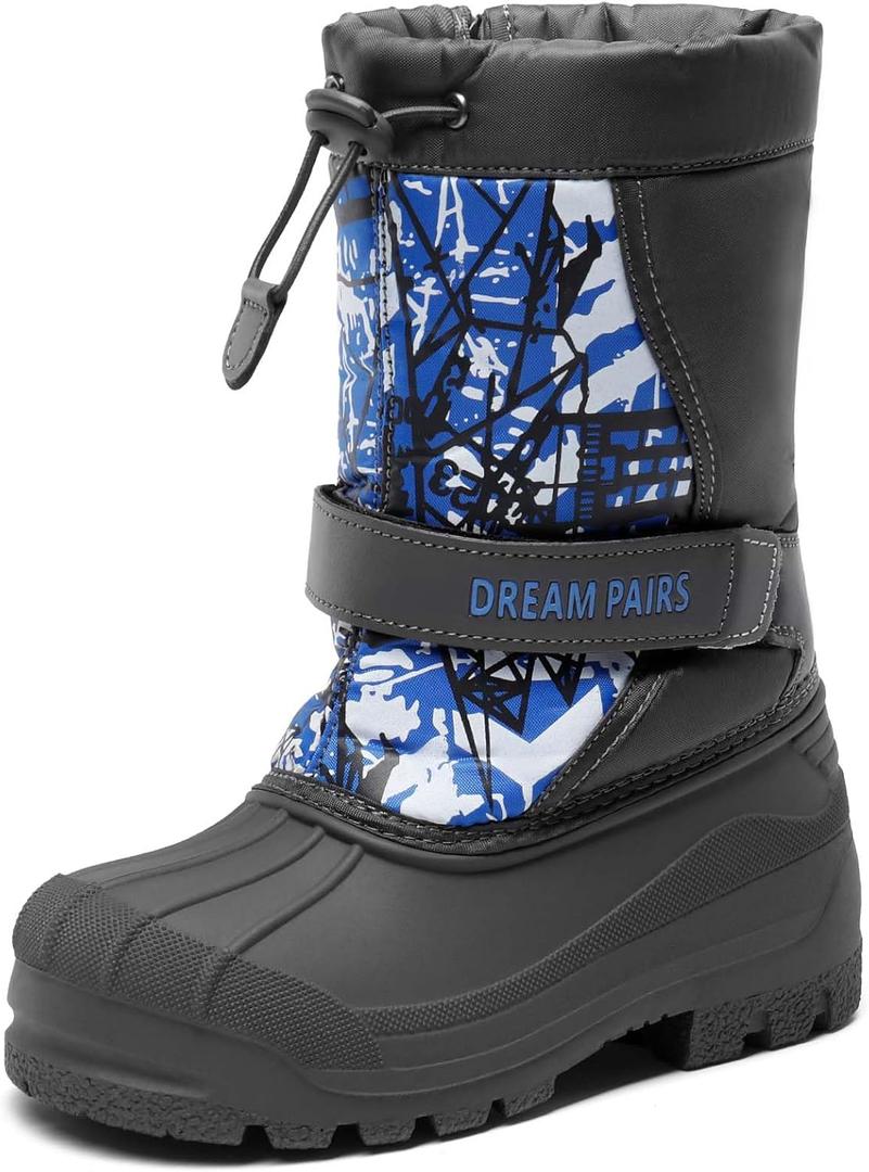 DREAM PAIRS Boys & Girls Mid Calf Water-Resistant Winter Snow Boots for Toddler/ Little/ Big Kid, Size 5 Big Kid, Navy, KAMICK