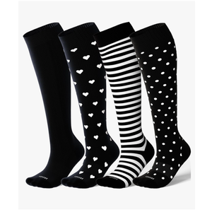 LEVSOX Viscose for Bamboo Compression Socks for Women&Men 20-30 mmHg Knee High Cute Support Socks for Nurses Pregnacy Travel (4 Pack)