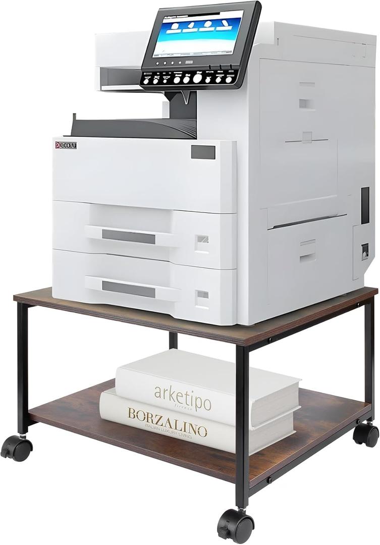 EMERIT Printer Stand,19.5''x19.5''x12.8'' 2 Tier Large Printer Laser Table Heavy Duty Rolling Printer Cart with Wheels for Home Office -100 LBS Each Tier (Wood)