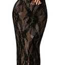 OYOANGLE Women's Floral Lace Slit Back Fishtail Long Dress Square Neck Cocktail Bodycon Dresses (Black, M)