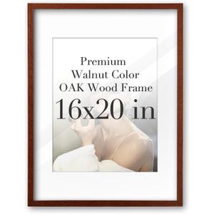 iHery 16x20in Walnut Color OAK Wood Picture Frame with Mat Narrow Border